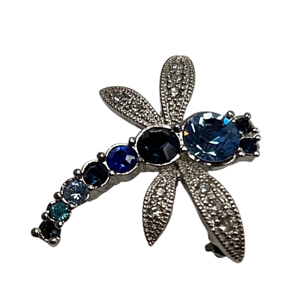 Vintage Blue Rhinestone Dragonfly Brooch - Picture 1 of 15